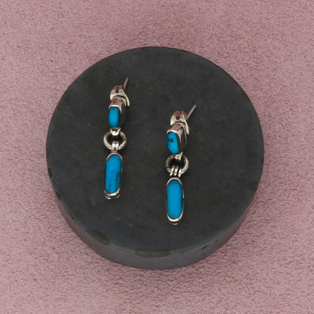 mexico sterling silver vintage turquoise dangle post earrings